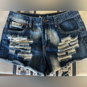 Distressed Blue Denim Jean Shorts
